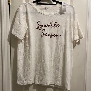 LOFT Cream T-Shirt with ‘Sparkle Season' Text NWT
